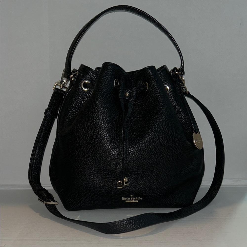 Kate Spade Black Pebbled Leather Drawstring Bucket Bag